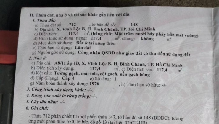 Chính Chủ bán nhà vị trí tại A8/11 ấp 1b tổ 2,tổ 3, Đường 1A, Xã Vĩnh Lộc B, Bình Chánh, HCM