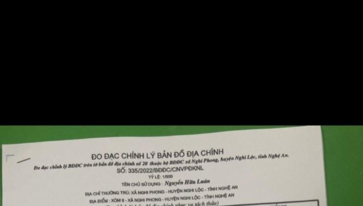 ĐẤT ĐẸP – GIÁ TỐT - CHÍNH CHỦ CẦN BÁN LÔ ĐẤT  TẠI  Xã Nghi Phong, Huyện Nghi Lộc, Nghệ An