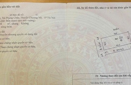 Chính chủ gửi bán gấp mảnh đất 48m2, 2.x tỷ (x nhỏ xíu),  mt 4m, lô góc, ngõ THÔNG, ô tô tại Phượng Đồng - Phụng Châu Chương Mỹ Hà Nội.