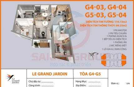 Bán căn hộ 99m2 tòa G4, G5 bc hướng ĐN le grand jardin sài đồng, long biên