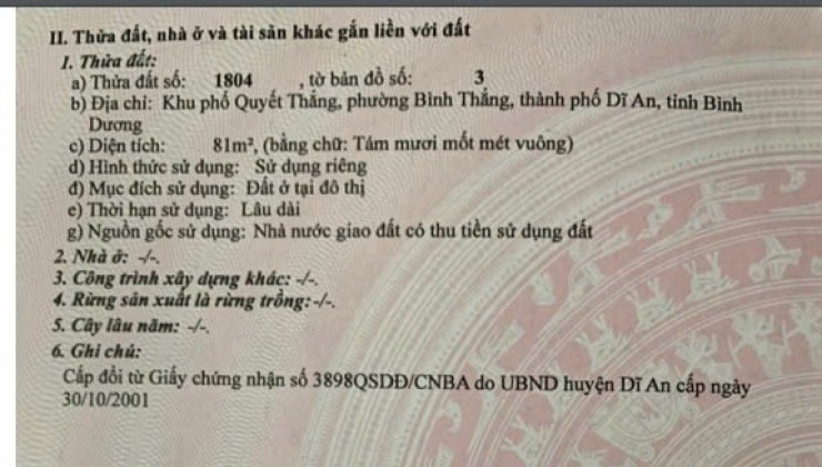 Bán đất gần ngã ba Tân Vạn, P.Bình Thắng, TP.Dĩ An. 81m2 SHR 2.9 tỷ. Lh:0909711000