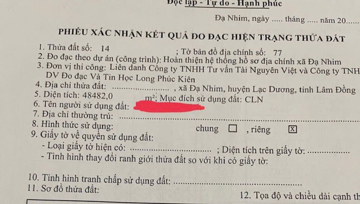 CHÍNH CHỦ BÁN LÔ LÔ THUNG LŨNG - GIÁ CỰC ƯU RẺ TẠI Đạ Nhim, Lạc Dương, Lâm Đồng