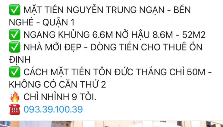 Bán nhà mặt tiền trung tâm tphcm. Ngang lớn, nhà đẹp, sổ vuông, kinh doanh tốt, chỉ từ 9 tỷ. LH: 0933910039