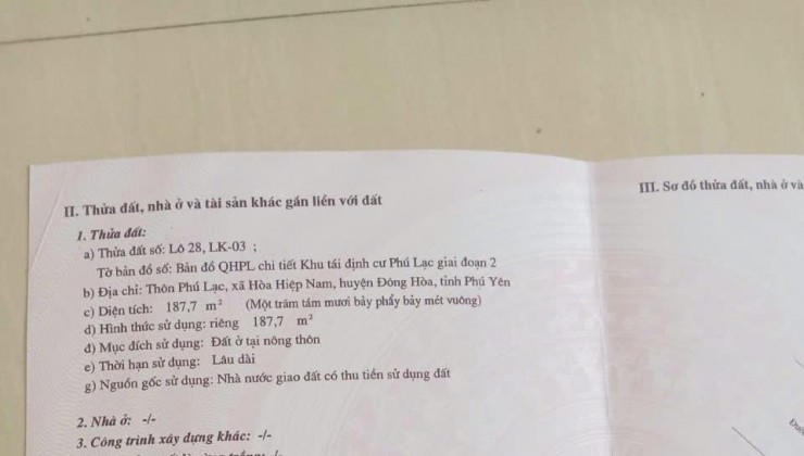 Đất Đẹp - Giá Tốt - Chính Chủ Cần Bán Lô Đất Vị Trí Đẹp Tại Xã Hòa Hiệp Nam, Đông Hòa, PHú Yên