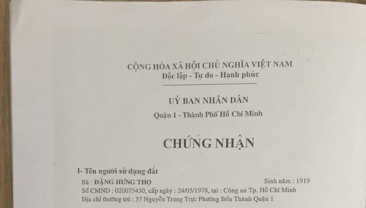 Bán nhà 37 Nguyễn Trung Trực, phường Bến Thành :  3 hầm, 15 tầng