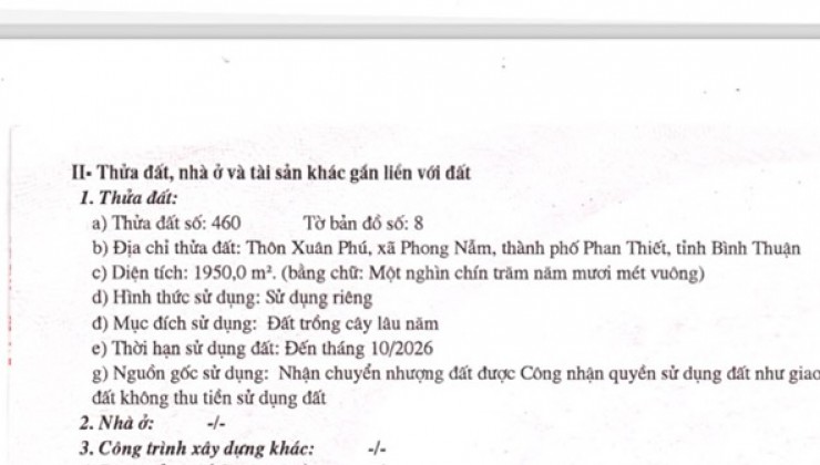 Bán gấp 1950m2 đất đối diện UBND xã Phong Nẫm cách TT Phan Thiết 2km. Lh:0963717279