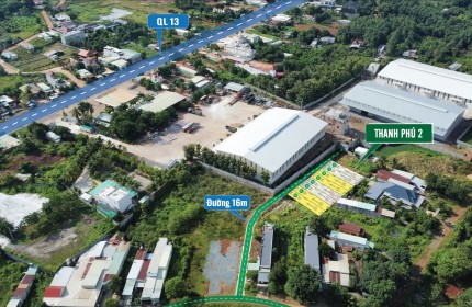 Duy nhất 2 lô (10x25=250m2) mặt tiền QL13 vào 50m, cty sản xuất 10.000m2 trước đất, dân đông như SG