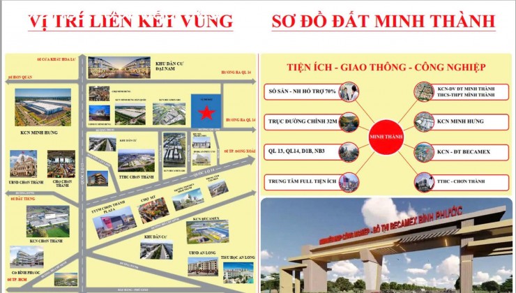 Bán Đất sổ Sẵn Ngay KCN Becamex Bình Phước Giá Chỉ 960 Nghìn/m2.Đừờng DH01. Phường Minh Thành, Kp5, Thị xã Chơn Thành, Tỉnh Bình Phước