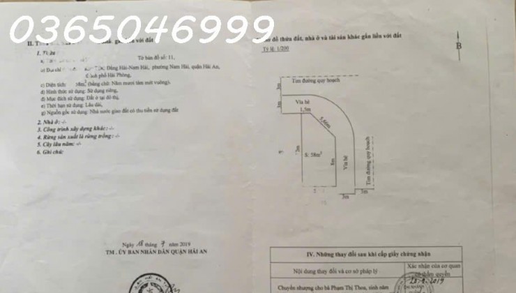 Bán 58m lô góc TĐC Đằng Hải- Nam Hải, Hải An