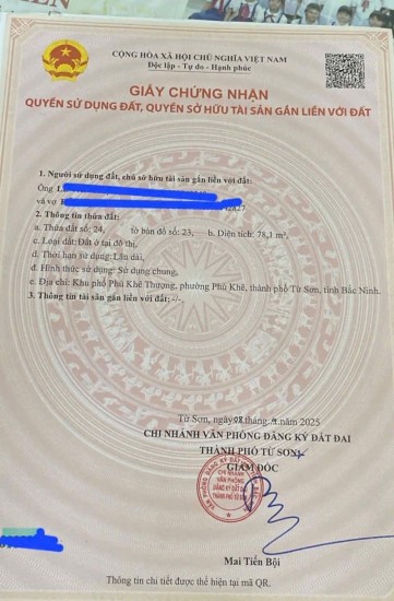 bán lô đất phù khê  từ sơn bắc ninh , diện tích thoái máil