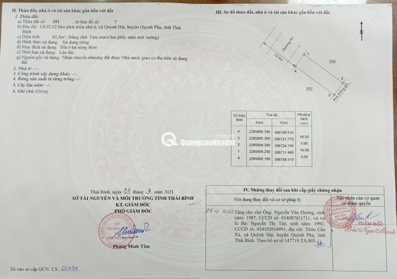 Chính chủ cần bán lô đất chợ đầu mối Quỳnh Hải, Quỳnh phụ Thái Bình