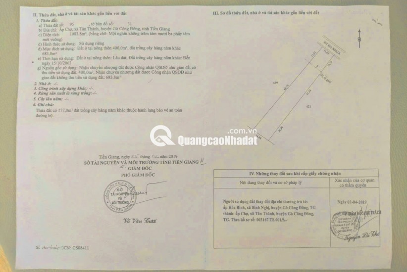 Chính chủ bán nhà đất tại Ấp Chợ, xã Tân Thành, huyện Gò Công Đông, tỉnh Tiền Giang