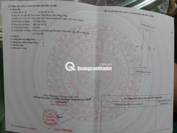 Chính Chủ Bán Đất 2 Mặt Tiền Thị Trấn Mỹ An Đồng Tháp Giá Giảm 550tr