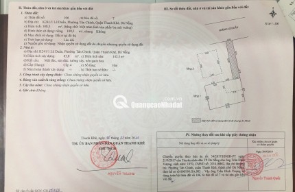 CHÍNH CHỦ RAO BÁN NHÀ TẠI ĐƯỜNG LÊ DUẨN - ĐÀ NẴNG; DT ĐẤT 108,3 m2; GIÁ 16 TỶ
