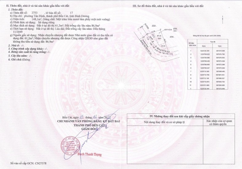 Cần Bán Lô Đất Góc 148m2 Mặt Tiền Nhựa 8m Tại Tân Định Bến Cát