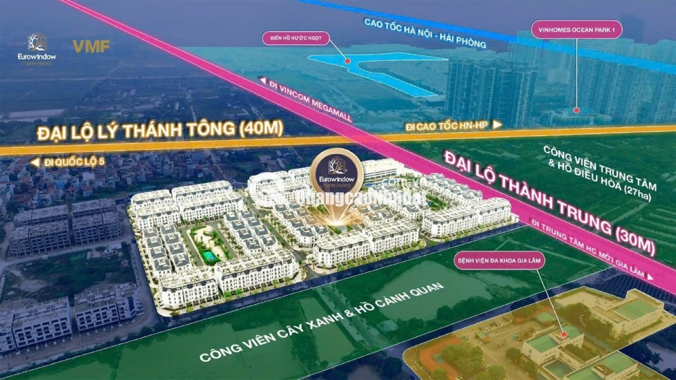 Bán suất ngoại giao liền kề Eurowindow Twin Parks Gia Lâm view công viên