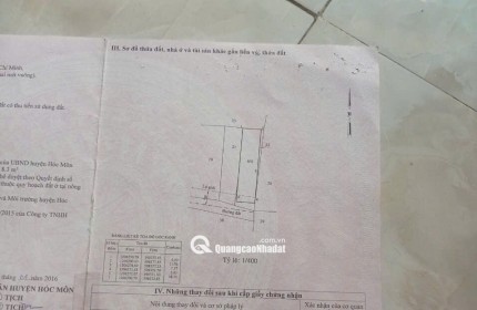 Bán Gấp Đất F0 Giá Đẹp Hơn 1tỷ7 Cho 100m2, SHR Hóc Môn, Khu Vực Đông Dân Cư, Thuận Tiện Đi Lại