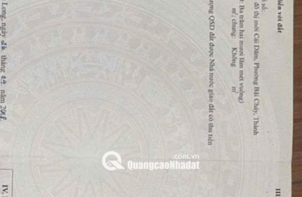 BÁN Ô ĐẤT BIỆT THỰ TẠI KHU ĐÔ THỊ MỚI CÁI DĂM, HẠ LONG