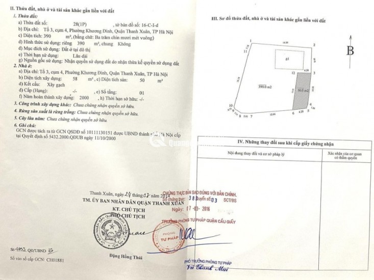 Chính chủ cần bán đất thổ cư số 1 ngõ 29/72 phố Khương Hạ, Khương Đình, Thanh Xuân Hà Nội