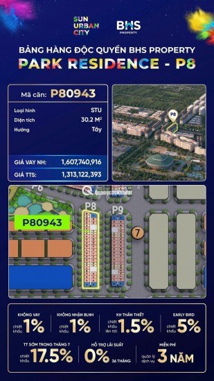 Căn hộ studio - tòa P8 dự án Sun Urban City Hà Nam (P80943)