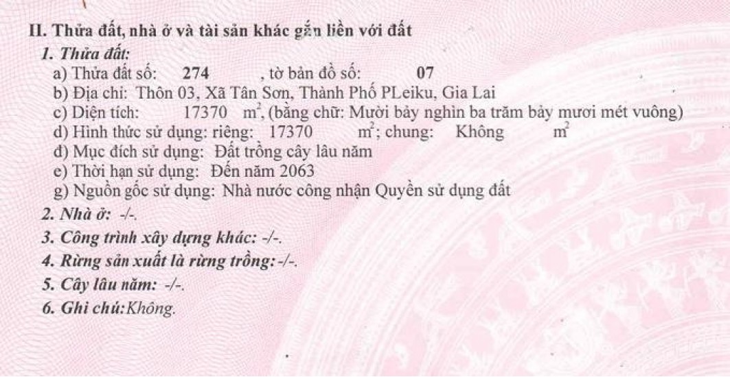 CẦN BÁN GẤP LÔ ĐẤT RỘNG 17.370M² – MẶT TIỀN ĐƯỜNG NHỰA 8M – TP. PLEIKU, GIA LAI