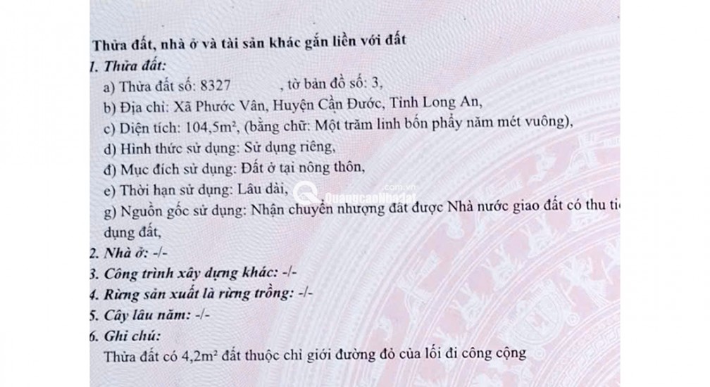 Chính chủ bán miếng đất tại Xã Phước Vân, Huyện Cần Đước, Tỉnh Long An