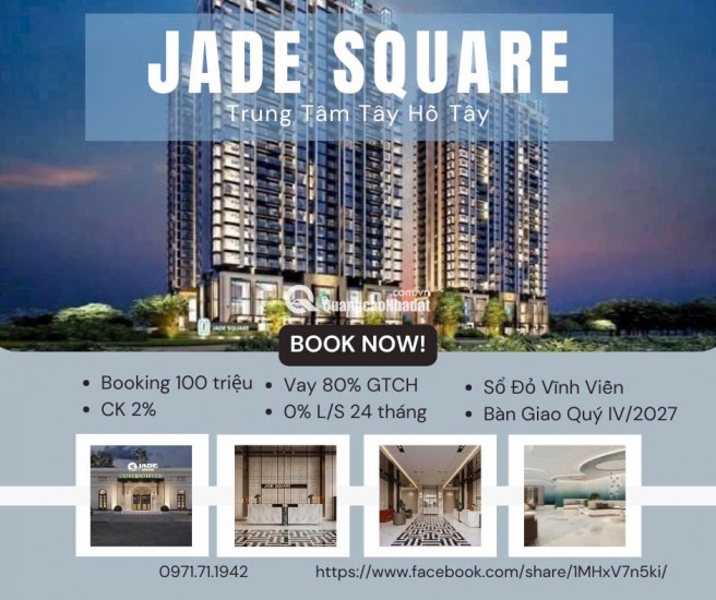  CĂN HỘ CAO CẤP - JADE SQUARE TÂY HỒ TÂY - VIEW CÔNG VIÊN HIẾM - 128 M2 - CHỈ 12 TỶ 