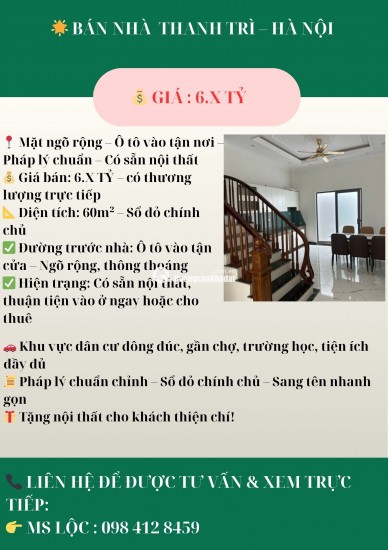  BÁN NHÀ – THANH TRÌ – HÀ NỘI - DIỆN TÍCH 61M2 