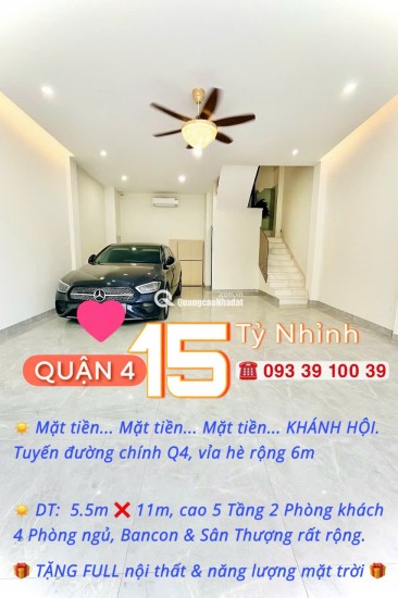Mặt tiền trục chính Quận 4- KHÁNH HỘI- ngang hơn 5m cao 5 tầng đủ nội thất: 15 Tỷ nhỉnh. 0933910039