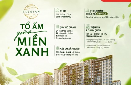 Căn hộ Elysian quận 9, rổ hàng đa dạng các căn từ 1,2,3PN giá tốt view đẹp, mua ngay trực tiếp CĐT, CK 8%, Thanh toán 5% ký HĐMB