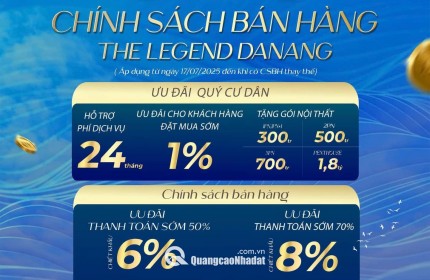 The Legend Đà Nẵng, sở hữu ngay căn hộ hạng sang, ưu đãi gói quà tặng lên đến 1,8 tỷ