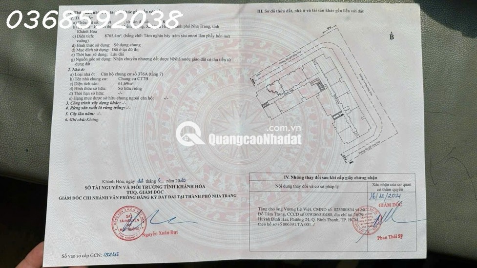 GẤP : BÁN CHUNG CƯ VĨNH ĐIÊM TRUNG NHA TRANG