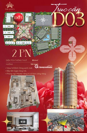 Chiết khấu cực lớn căn hộ chung cư cao cấp 2PN The Queen 360 Giải Phóng - Sổ hồng riêng