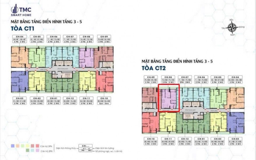 BÁN CĂN HỘ CAO CẤP 74m2 TẠI TMC - 2N2W - BAN CÔNG BẮC VIEW SÔNG HỒNG - GIÁ FULL CHỈ 6,6 TỶ