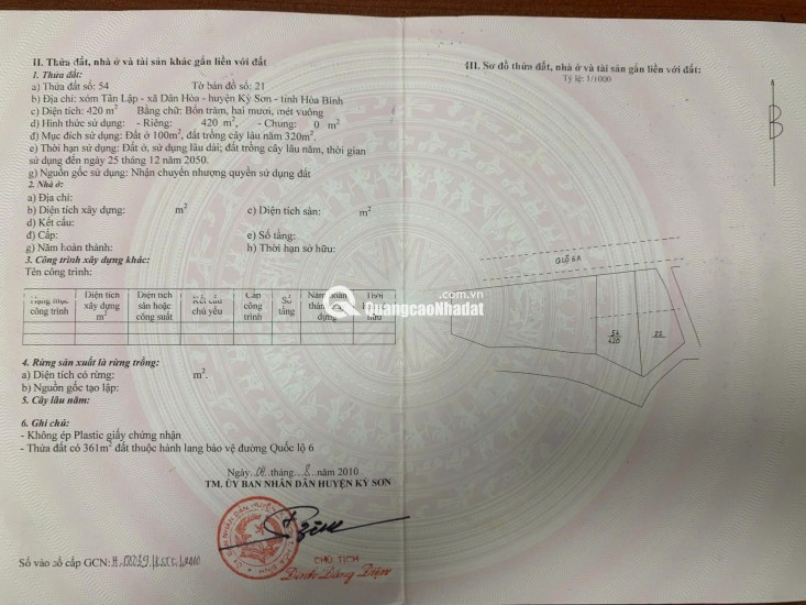  CƠ HỘI DUY NHẤT – ĐẤT MẶT QUỐC LỘ 6, KỲ SƠN, HÒA BÌNH 