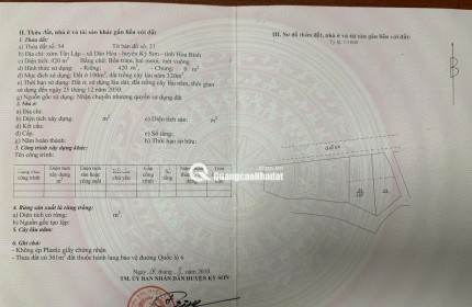  CƠ HỘI DUY NHẤT – ĐẤT MẶT QUỐC LỘ 6, KỲ SƠN, HÒA BÌNH 