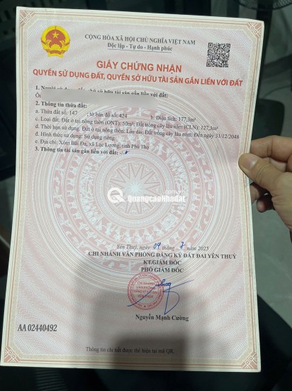 BÁN ĐẤT Trung Tâm Xã Bảo Hiệu – Huyện Yên Thủy – TỈNH Hòa Bình