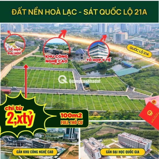 CHỦ CẦN BÁN GẤP 100M2 ĐẤT Ở XÃ PHÚ CÁT, GIÁ 2TỶ 3 GẦN QUỐC LỘ 21, TỔ HỢP ĐẠI HỌC QUỐC GIA, HÒA LẠC.