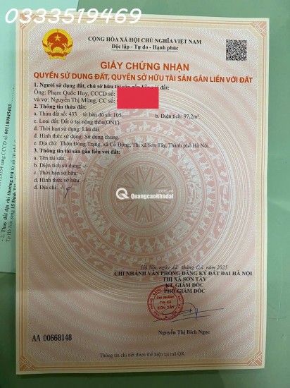 Vợ ông chồng em cần bán mảnh đất full thổ cư- Đoài Phương, Sơn Tây, HN (Em không tiếp  sale, cần tìm khách hàng mua ạ)