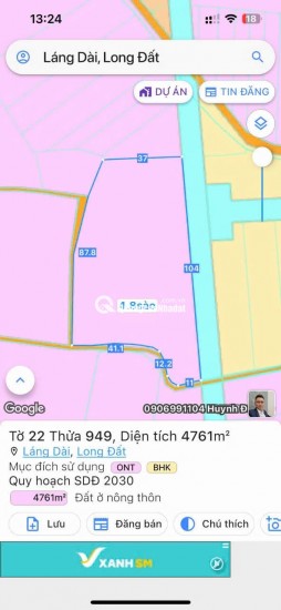 BÁN 4761m2 ĐẤT XÃ LÁNG DÀI, NGAY CHỢ LÁNG DÀI, HUYỆN ĐẤT ĐỎ BÀ RỊA (NAY LÀ XÃ ĐẤT ĐỎ - HCM)