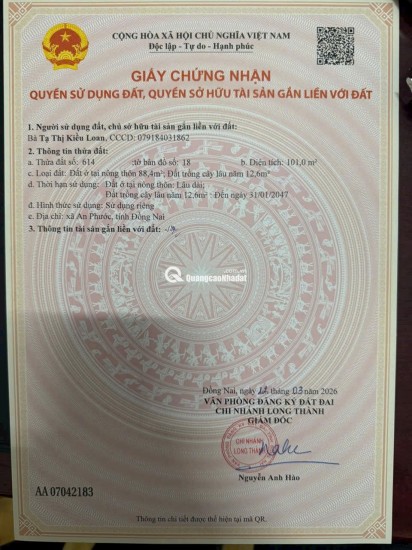 Đất nền thổ cư An Phước - Long Thành