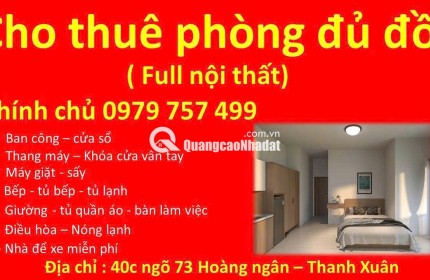 CHO THUÊ PHÒNG FULL NỘI THẤT – NGÕ 73 HOÀNG NGÂN, THANH XUÂN – PHÒNG MỚI 100%