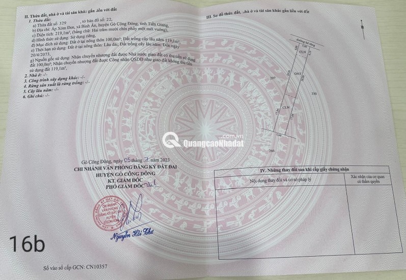 290 triệu có ngay đất vàng tại Bình Ân Gò Công Đông