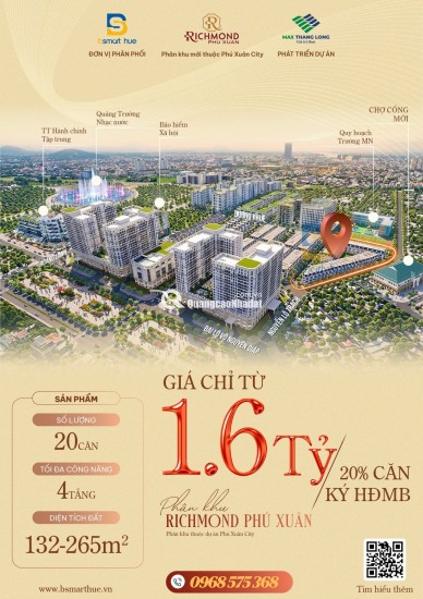 CHÍNH THỨC CÔNG BỐ GIÁ DỰ KIẾN RICHMOND PHÚ XUÂN  – ĐỘC QUYỀN 20 CĂN THƯƠNG MẠI GIAI ĐOẠN 1