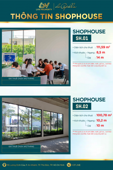 Cho thuê Shophouse De Capella Quận 2 làm Văn phòng Công ty