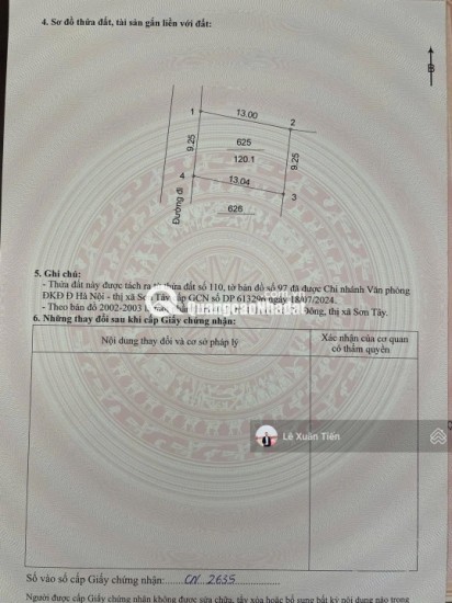 Lô đất 120.1m2 full thổ tại Đồng Trạng, Hòa Lạc mặt tiền 9,25m. Đường thông ôtô tránh. Chỉ 33tr/m2