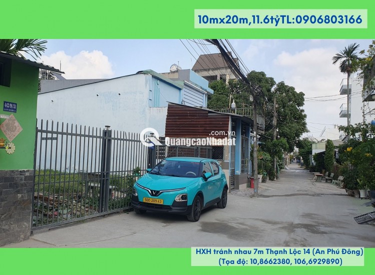 Bán đất chính chủ,10x20m,HXH tránh nhau 7m Thạnh Lộc 14-15(An Phú Đông)