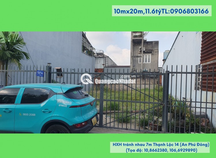 Bán đất chính chủ,10x20m,HXH tránh nhau 7m Thạnh Lộc 14-15(An Phú Đông)