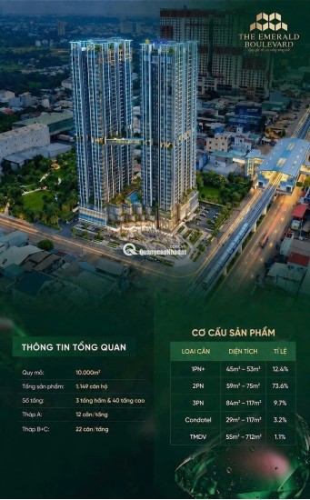 THE EMERALD BOULEVARD - CĂN HỘ CAO CẤP MẶT TIỀN QL13. BOOKING CHỈ 50 TRIỆU - HOÀN LẠI 100%. LH:0978007184.