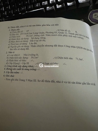 NHÀ QUẬN 11 LIỀN KỀ CÁC QUẬN KHÁC, AN NINH AN TOÀN. 5 TỶ 59.1 M2. LH:0903067772.